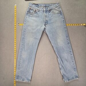 VTG Levis 701 Jeans Student Light Wash Blue Straight Button Fly USA Fits 26x27